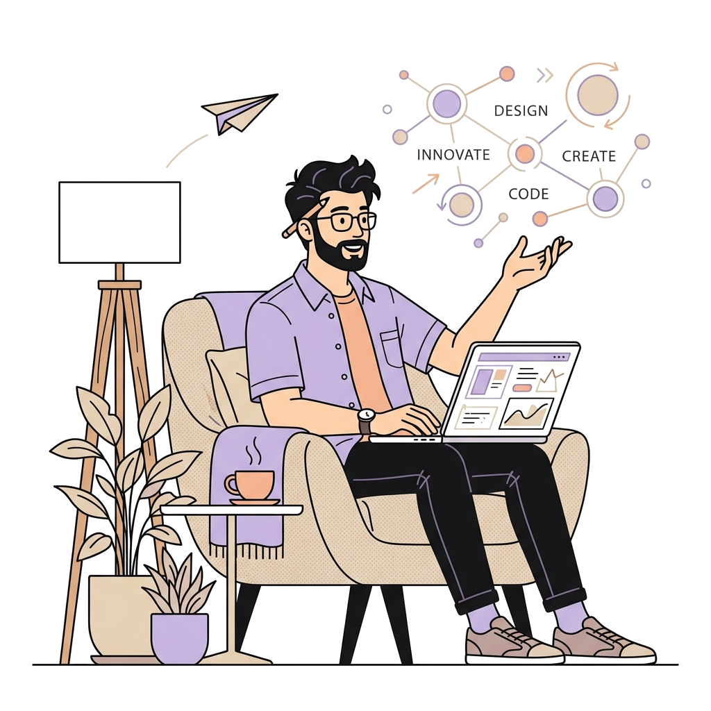 Founder Seated with Laptop in Armchair