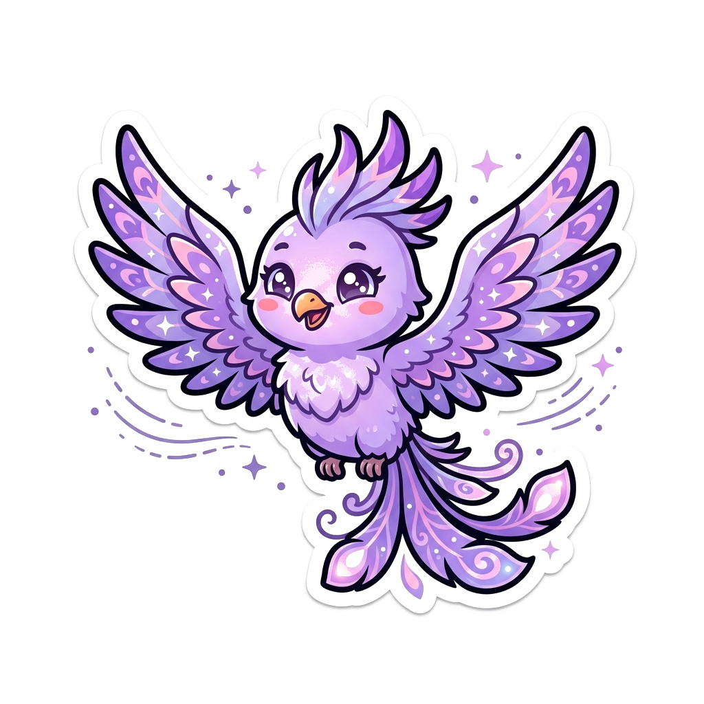 Canonix 2D Cartoon Lavender Chibi Phoenix Flying