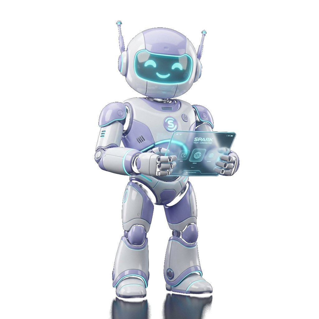 Canonix 3D Lavender-White Robot Mascot Holding Tablet